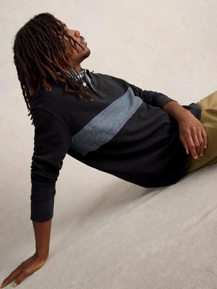 Men Cut Sew Rugby Shirt Mid Blue White Stuff Loungewear