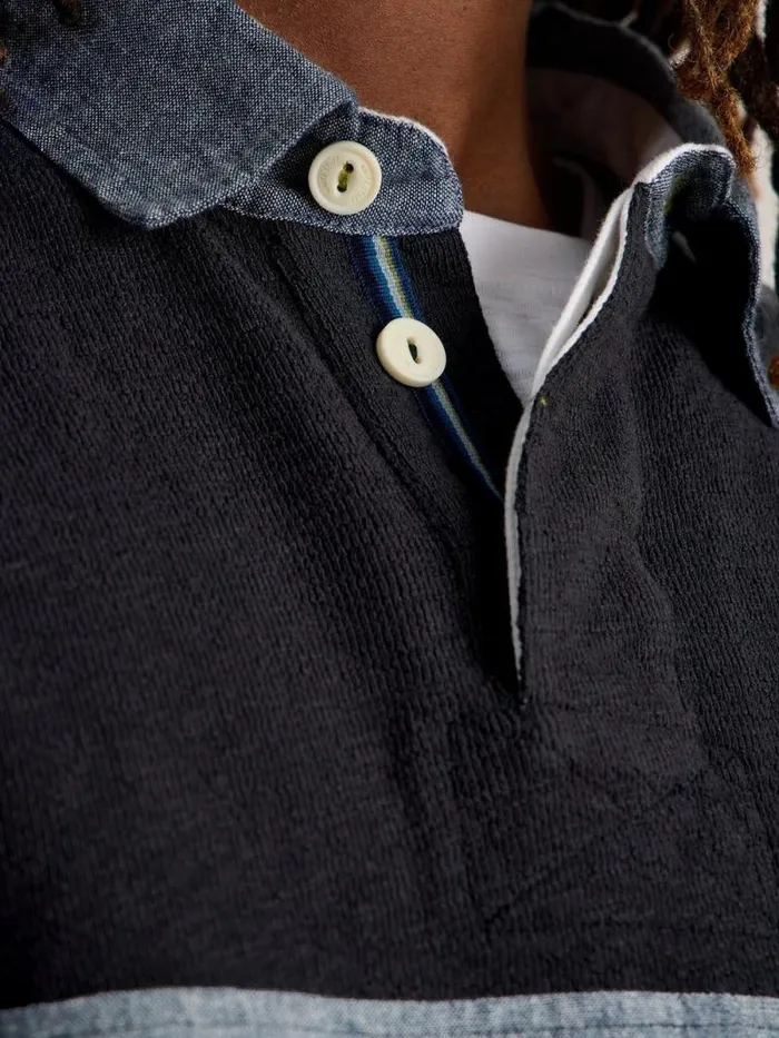 Men Cut Sew Rugby Shirt Mid Blue White Stuff Loungewear Men Cut Sew Rugby Shirt Mid Blue White Stuff Loungewear