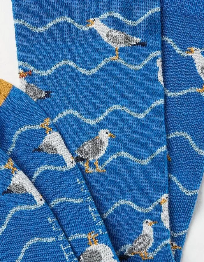 Men FatFace Buy 2 Get 1 Free Socks 1 Pack Wavy Seagull Socks Bright Blue
