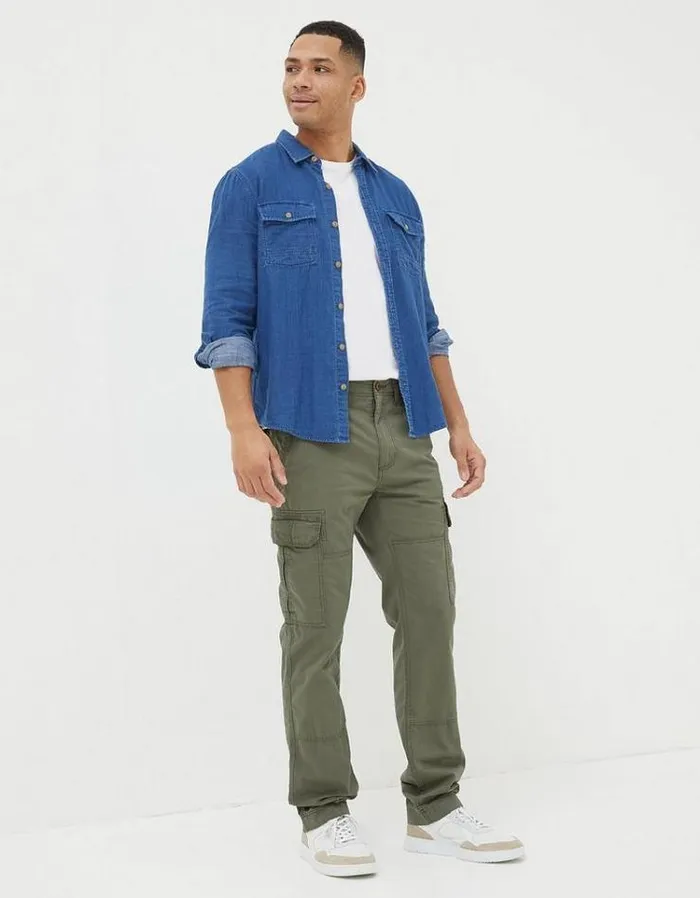 Men FatFace Pants and Chinos Corby Straight Cargo Pants Khaki Green