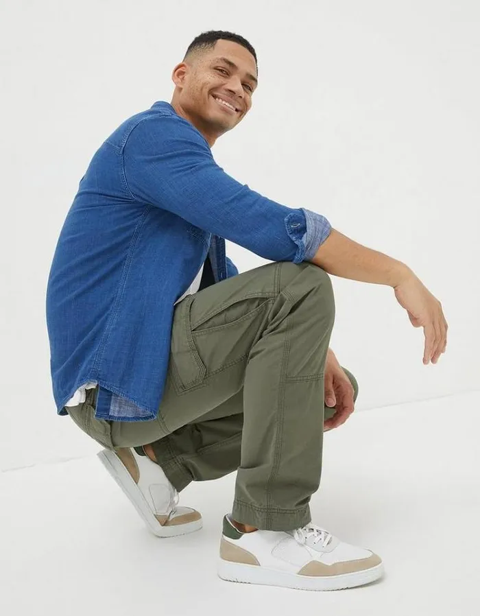 Men FatFace Pants and Chinos Corby Straight Cargo Pants Khaki Green