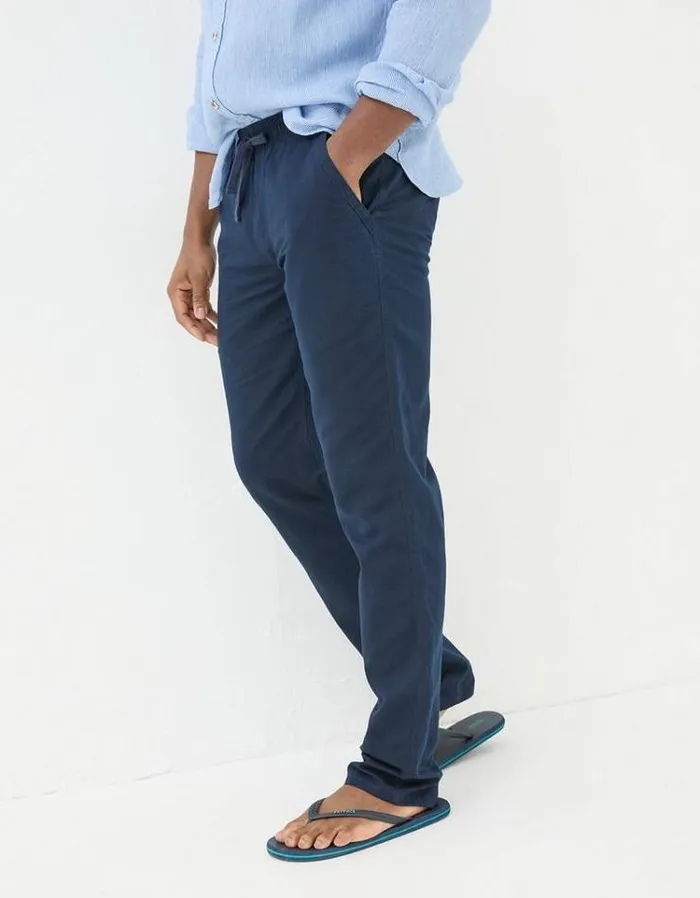 Men FatFace Pants and Chinos Straight Cotton Linen Pants Navy