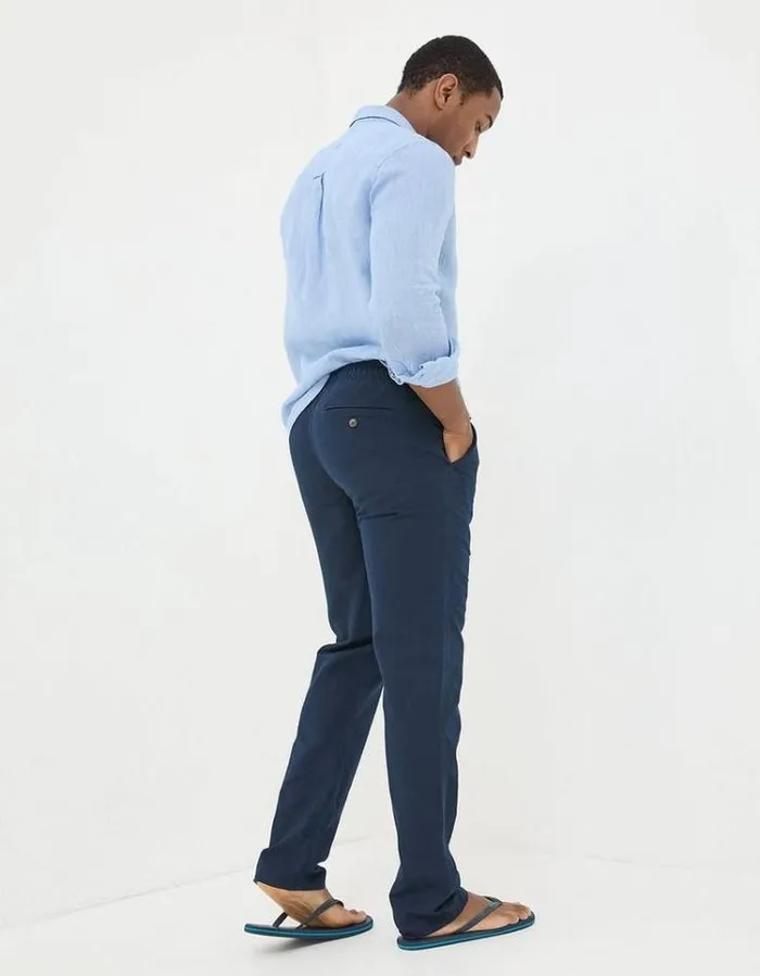 Men FatFace Pants and Chinos Straight Cotton Linen Pants Navy