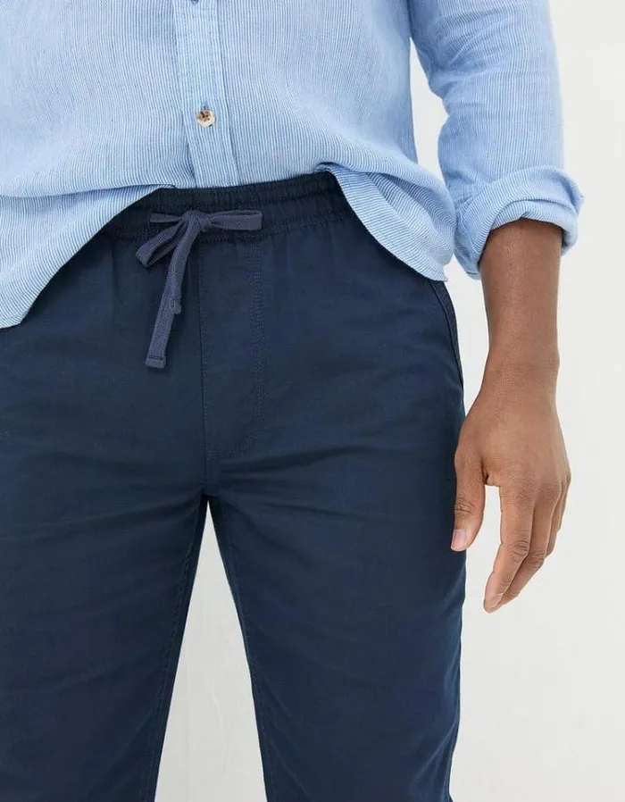 Men FatFace Pants and Chinos Straight Cotton Linen Pants Navy