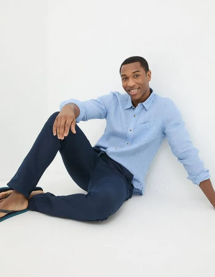 Men FatFace Pants and Chinos Straight Cotton Linen Pants Navy