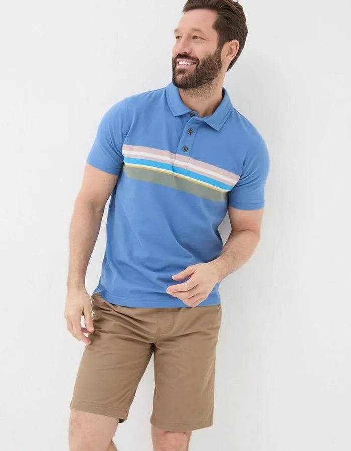 Men FatFace Polo Shirts Chest Stripe Polo Blue