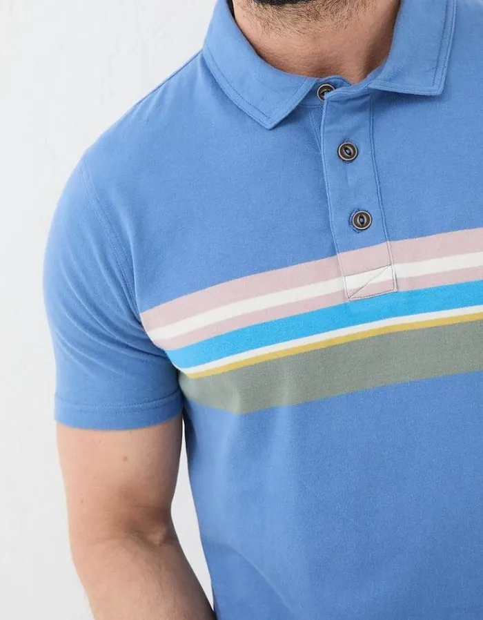 Men FatFace Polo Shirts Chest Stripe Polo Blue