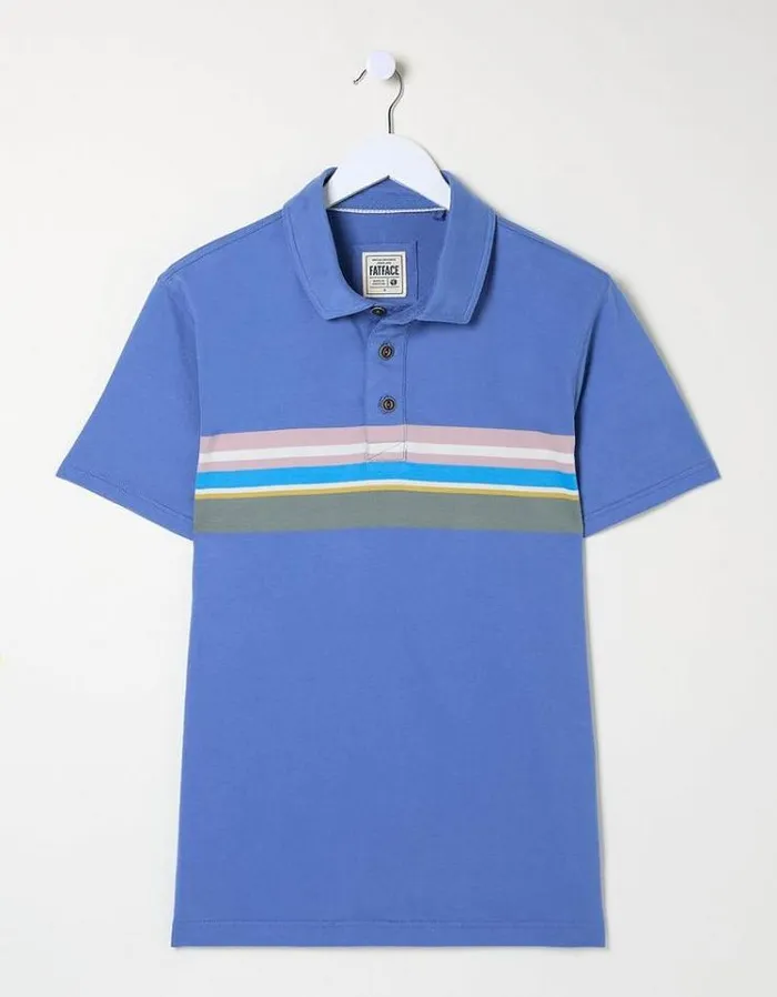Men FatFace Polo Shirts Chest Stripe Polo Blue