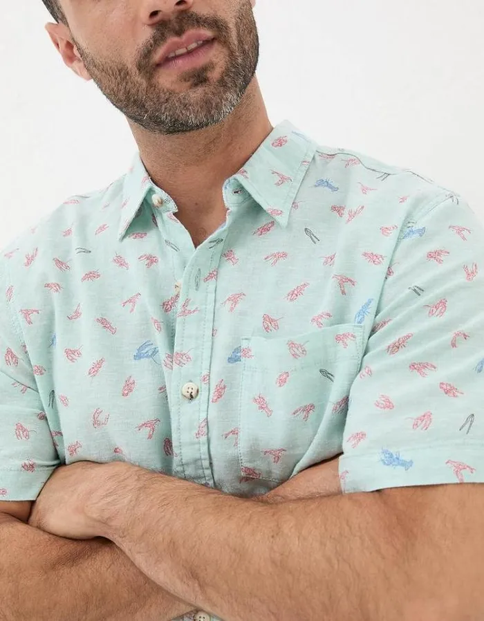 Men FatFace Shirts Cracking Lobster Print Shirt Turquoise Blue