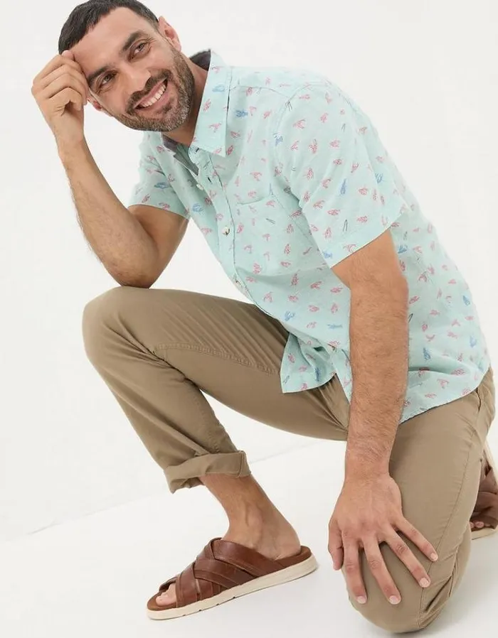 Men FatFace Shirts Cracking Lobster Print Shirt Turquoise Blue
