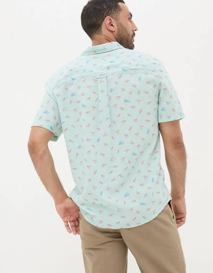 Men FatFace Shirts Cracking Lobster Print Shirt Turquoise Blue