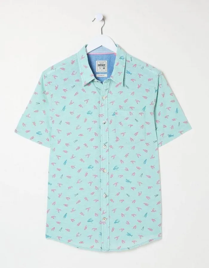 Men FatFace Shirts Cracking Lobster Print Shirt Turquoise Blue