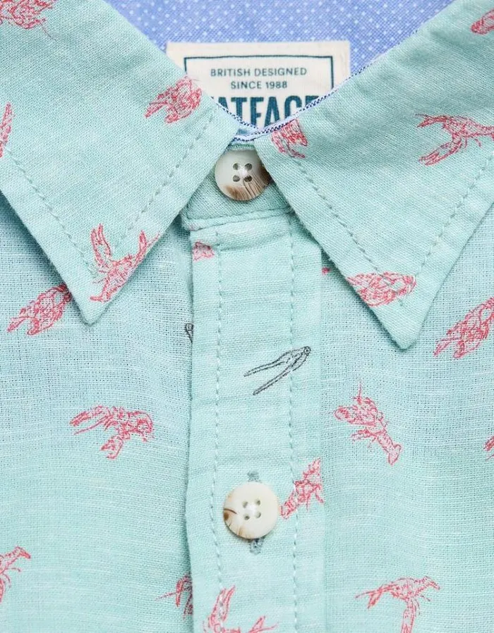 Men FatFace Shirts Cracking Lobster Print Shirt Turquoise Blue