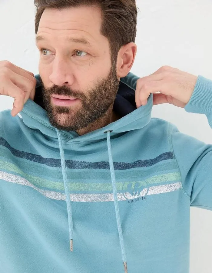 Men FatFace Sweatshirts and Hoodies Brooke Overhead Stripe Hoodie Dusky Blue