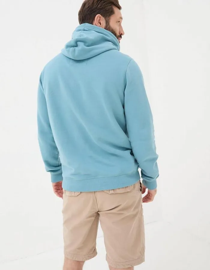 Men FatFace Sweatshirts and Hoodies Brooke Overhead Stripe Hoodie Dusky Blue