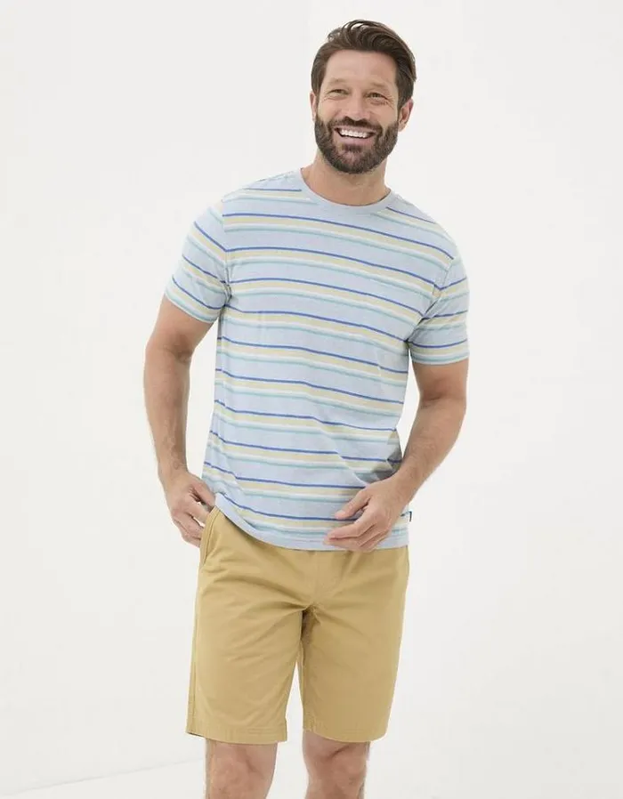 Men FatFace TShirts Polporrow Stripe Crew TShirt Light Blue