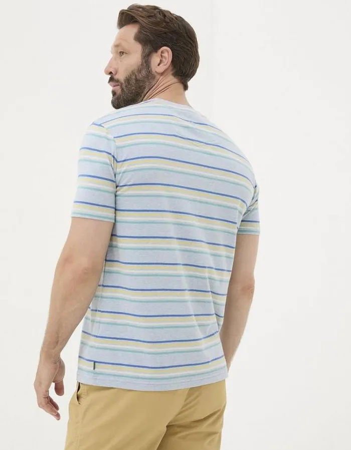 Men FatFace TShirts Polporrow Stripe Crew TShirt Light Blue