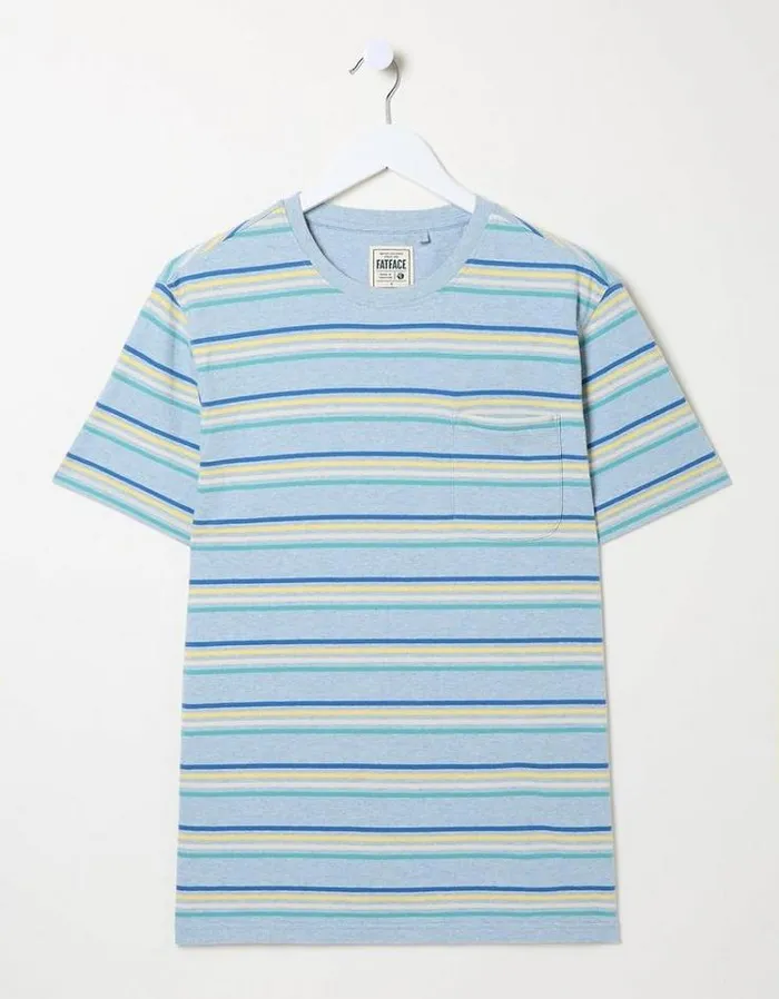 Men FatFace TShirts Polporrow Stripe Crew TShirt Light Blue