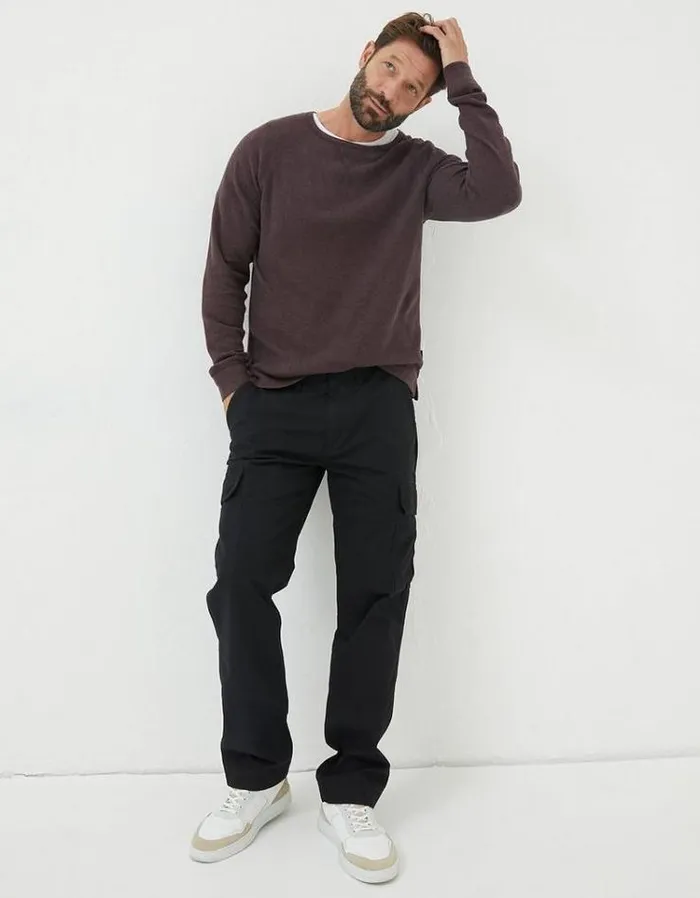 Men FatFace Tall Collection Corby Ripstop Cargo Trousers Washed Black