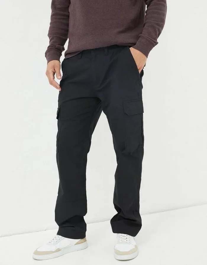 Men FatFace Tall Collection Corby Ripstop Cargo Trousers Washed Black