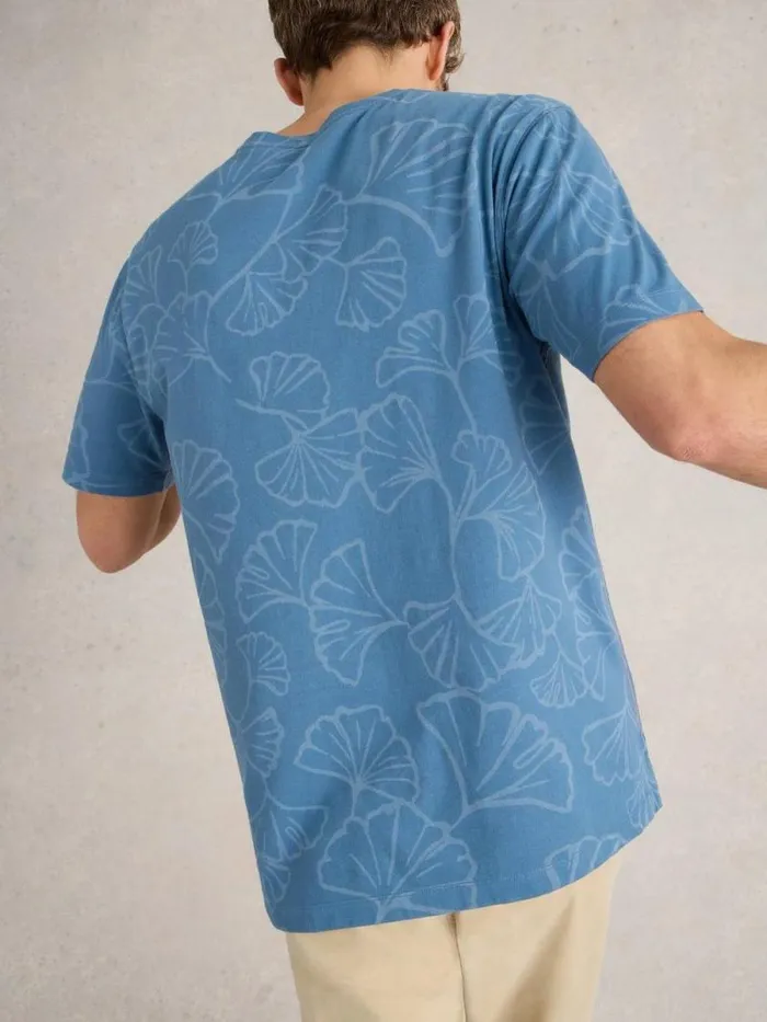 Men Floral Printed Tee Blue Print White Stuff TShirts Men Floral Printed Tee Blue Print White Stuff TShirts