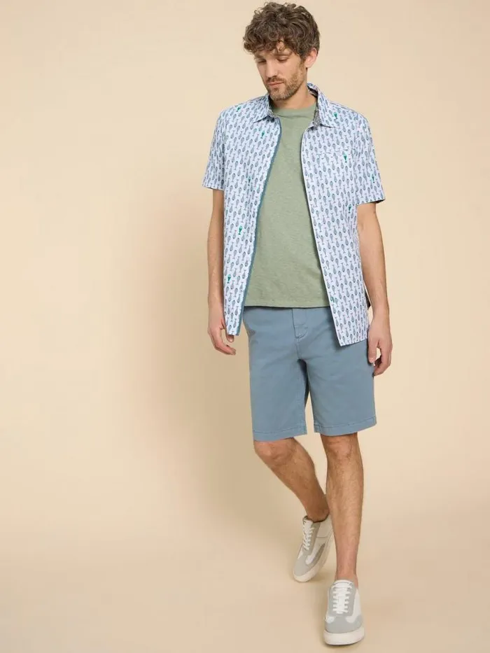 Men Geo Fish Printed SS Shirt White Print White Stuff Shirts