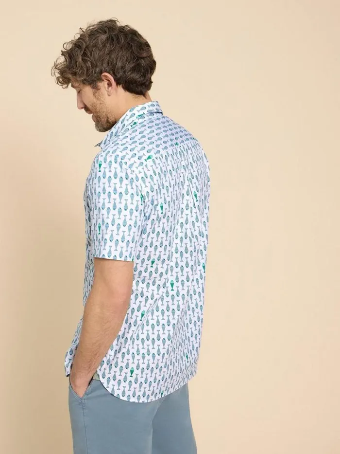 Men Geo Fish Printed SS Shirt White Print White Stuff Shirts Men Geo Fish Printed SS Shirt White Print White Stuff Shirts