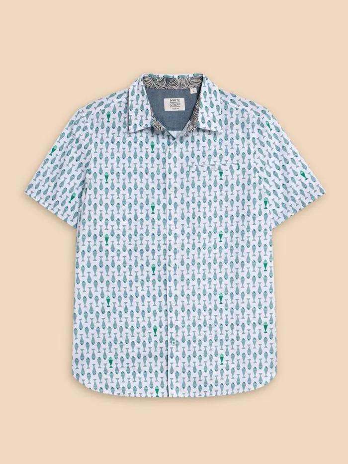 Men Geo Fish Printed SS Shirt White Print White Stuff Shirts Men Geo Fish Printed SS Shirt White Print White Stuff Shirts