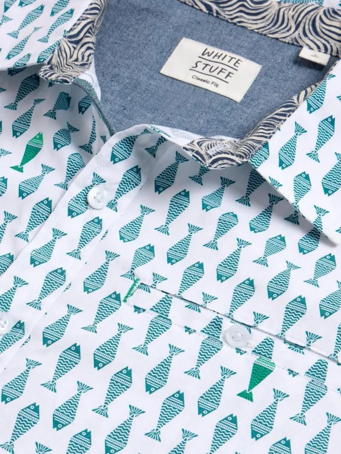 Men Geo Fish Printed SS Shirt White Print White Stuff Shirts Men Geo Fish Printed SS Shirt White Print White Stuff Shirts