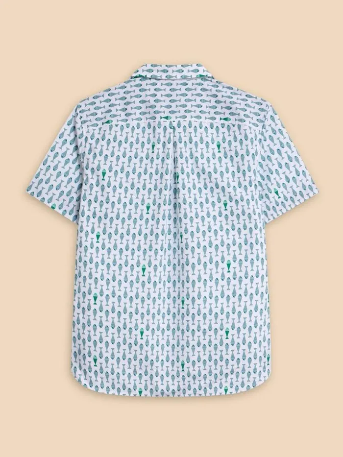 Men Geo Fish Printed SS Shirt White Print White Stuff Shirts Men Geo Fish Printed SS Shirt White Print White Stuff Shirts