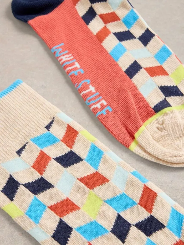Men Geometric Ankle Sock Grey Multi White Stuff Socks