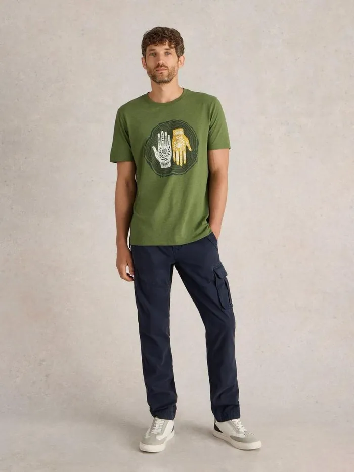 Men Hand Graphic Tee Green Print White Stuff TShirts