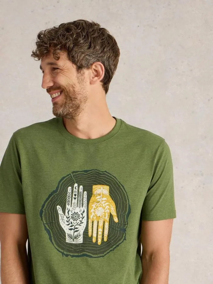 Men Hand Graphic Tee Green Print White Stuff TShirts Men Hand Graphic Tee Green Print White Stuff TShirts