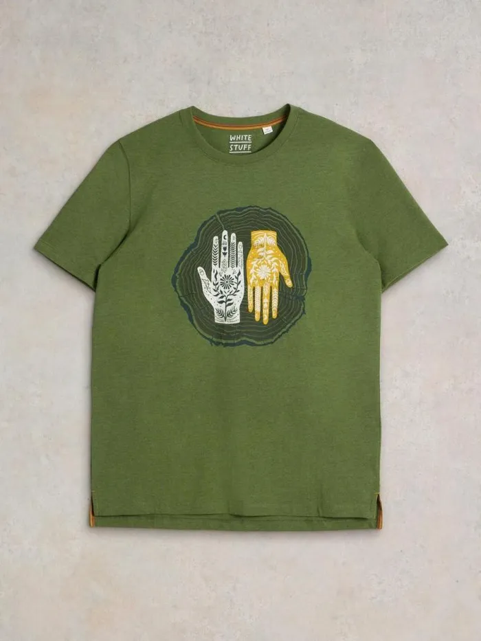 Men Hand Graphic Tee Green Print White Stuff TShirts Men Hand Graphic Tee Green Print White Stuff TShirts