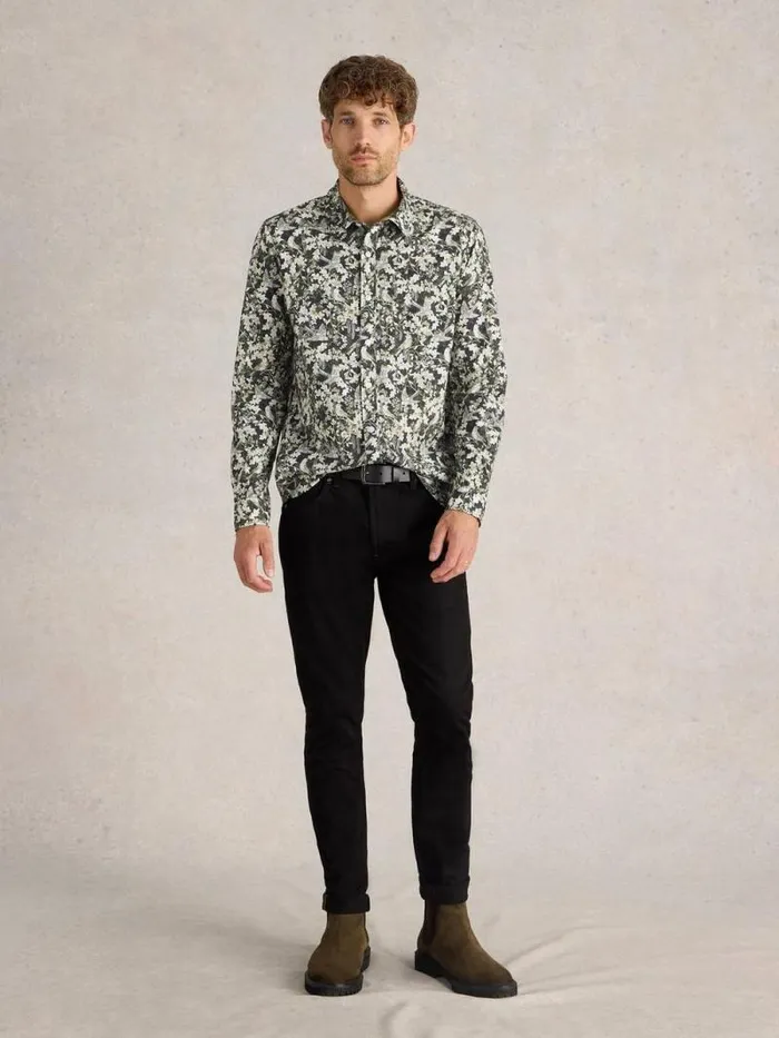 Men Hawthorn Bird Printed Shirt Black Multi White Stuff Shirts