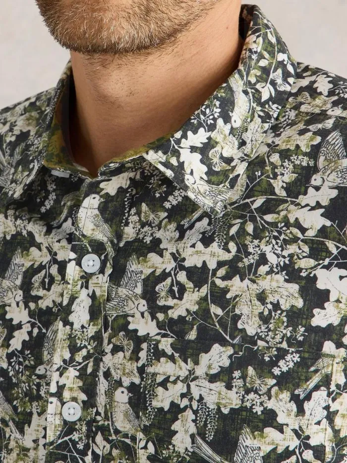 Men Hawthorn Bird Printed Shirt Black Multi White Stuff Shirts Men Hawthorn Bird Printed Shirt Black Multi White Stuff Shirts