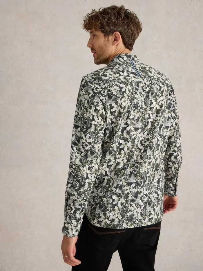 Men Hawthorn Bird Printed Shirt Black Multi White Stuff Shirts Men Hawthorn Bird Printed Shirt Black Multi White Stuff Shirts