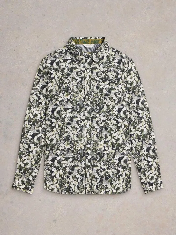 Men Hawthorn Bird Printed Shirt Black Multi White Stuff Shirts Men Hawthorn Bird Printed Shirt Black Multi White Stuff Shirts
