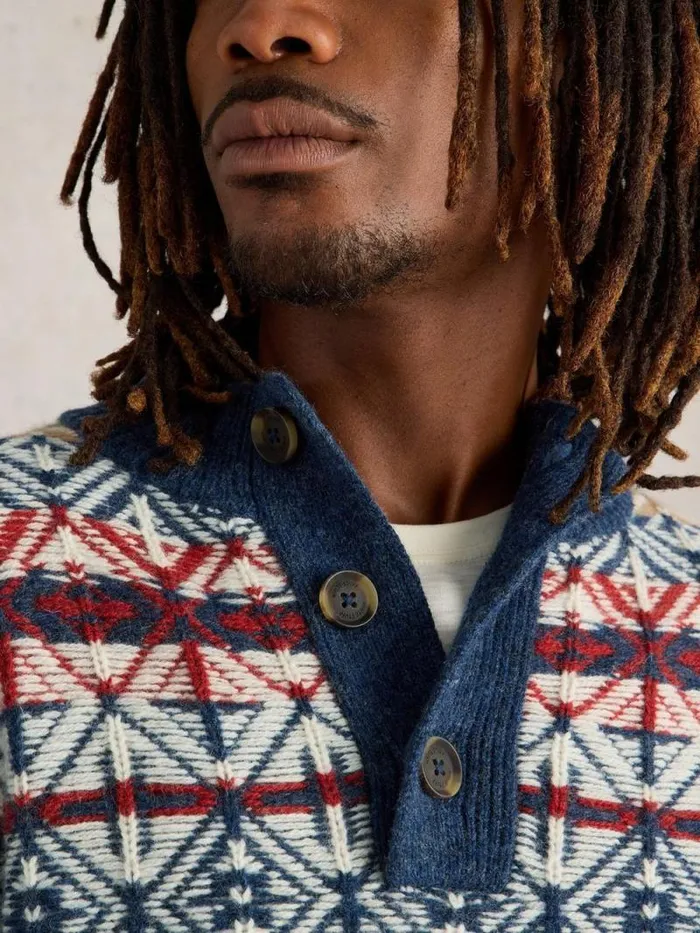 Men Lewis Wool Funnel Neck Fairisle Navy Multi White Stuff Knitwear Men Lewis Wool Funnel Neck Fairisle Navy Multi White Stuff Knitwear