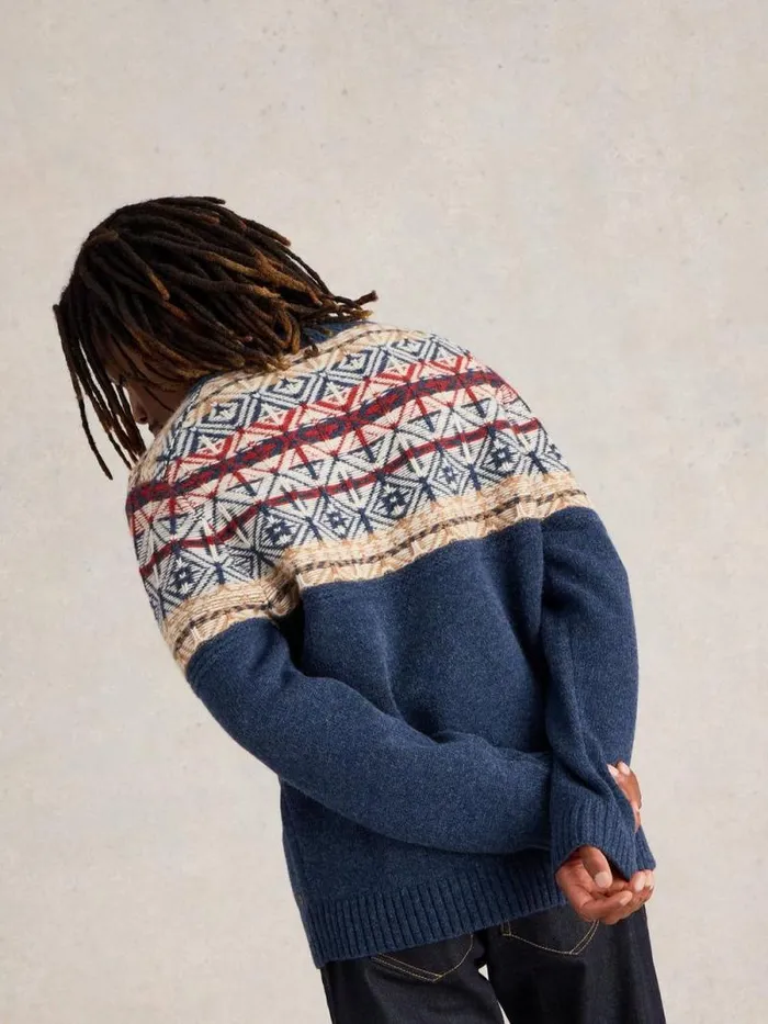 Men Lewis Wool Funnel Neck Fairisle Navy Multi White Stuff Knitwear Men Lewis Wool Funnel Neck Fairisle Navy Multi White Stuff Knitwear