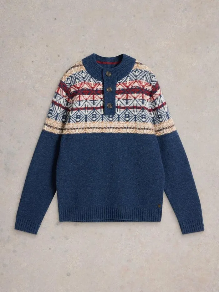 Men Lewis Wool Funnel Neck Fairisle Navy Multi White Stuff Knitwear Men Lewis Wool Funnel Neck Fairisle Navy Multi White Stuff Knitwear