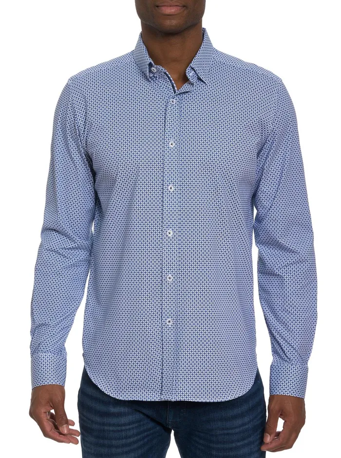 Men Long Sleeve Button Down Shirts Robert Graham GIRMAN LONG SLEEVE KNIT SHIRT Navy