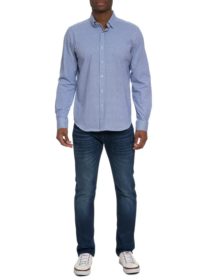 Men Long Sleeve Button Down Shirts Robert Graham GIRMAN LONG SLEEVE KNIT SHIRT Navy