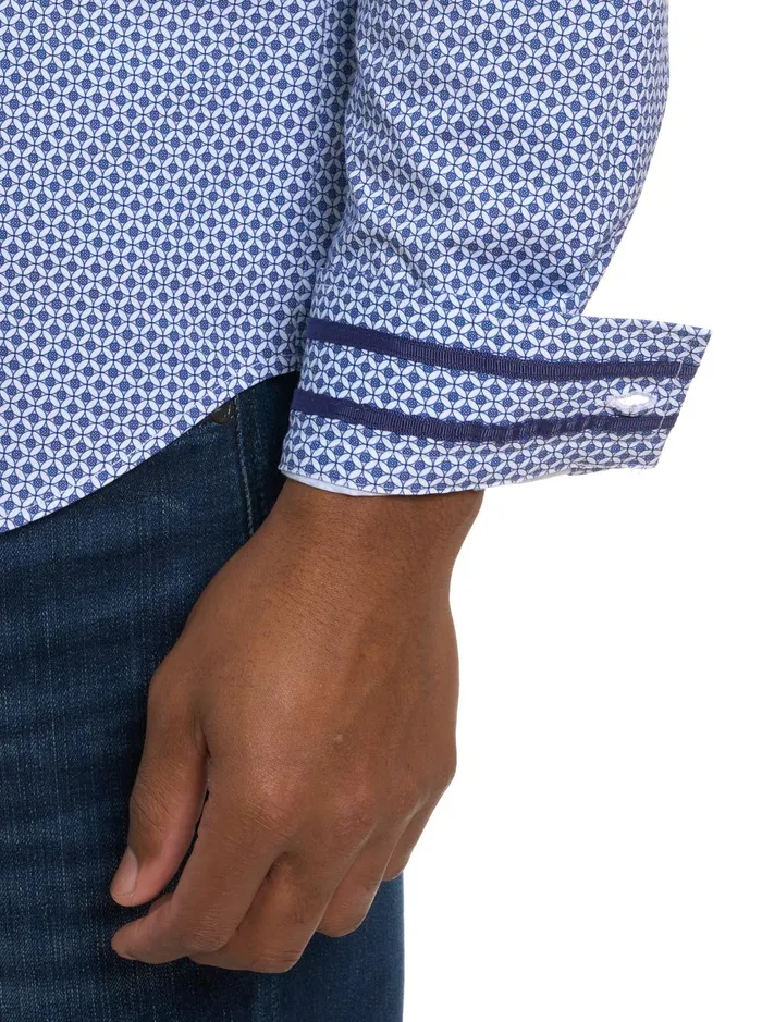Men Long Sleeve Button Down Shirts Robert Graham GIRMAN LONG SLEEVE KNIT SHIRT Navy