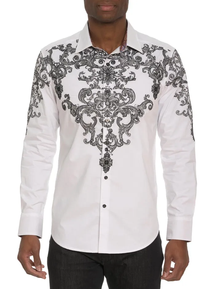 Men Long Sleeve Button Down Shirts Robert Graham LIMITED EDITION THE FINE FILIGREE LONG SLEEVE BUTTON DOWN SHIRT White