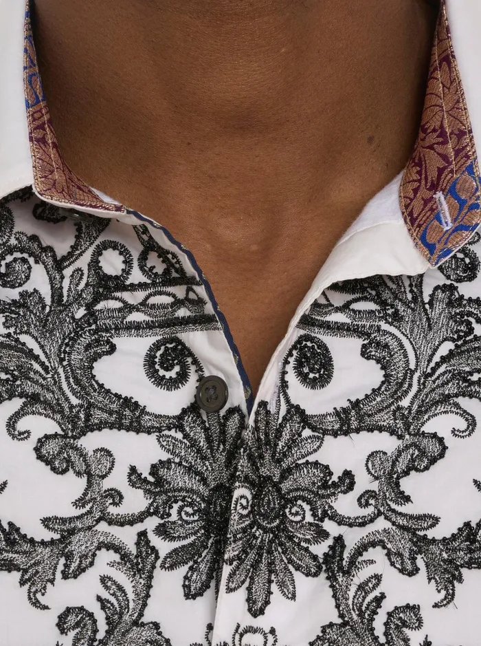 Men Long Sleeve Button Down Shirts Robert Graham LIMITED EDITION THE FINE FILIGREE LONG SLEEVE BUTTON DOWN SHIRT White