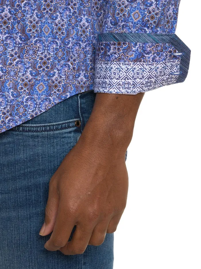 Men Long Sleeve Button Down Shirts Robert Graham LUNGANO LONG SLEEVE BUTTON DOWN SHIRT Blue
