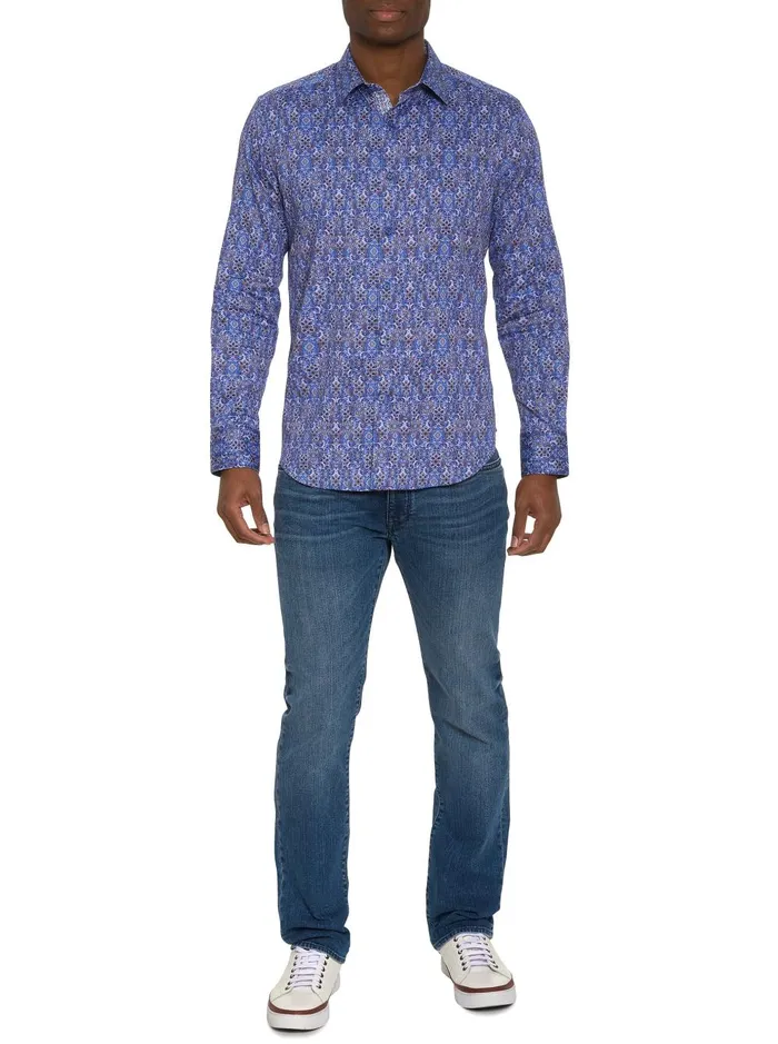 Men Long Sleeve Button Down Shirts Robert Graham LUNGANO LONG SLEEVE BUTTON DOWN SHIRT Blue