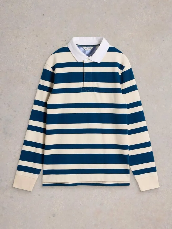Men LS Stripe Rugby Shirt Navy Multi White Stuff Loungewear Men LS Stripe Rugby Shirt Navy Multi White Stuff Loungewear