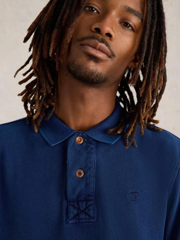 Men LS Utility Polo Deep Blue White Stuff Polo Shirts Men LS Utility Polo Deep Blue White Stuff Polo Shirts